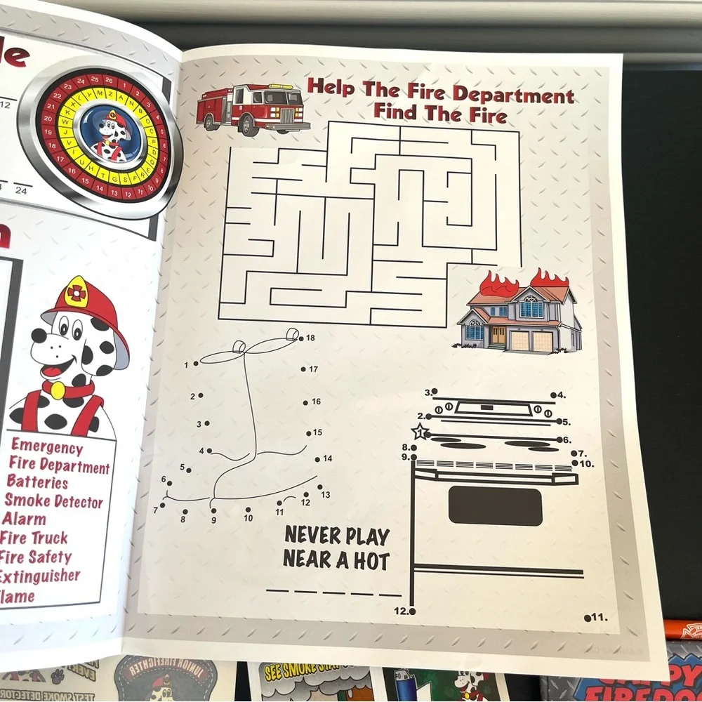 Cappy Firedog Fire Safety Kit 10pc Junior Firefighter Coloring Stickers Tattoos